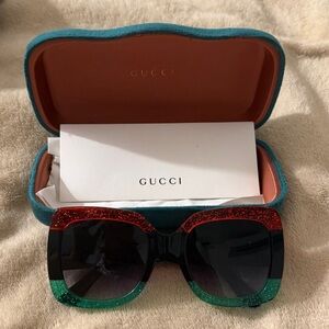 Gucci Red and Green Glitter GG0083S Oversized Sunglasses